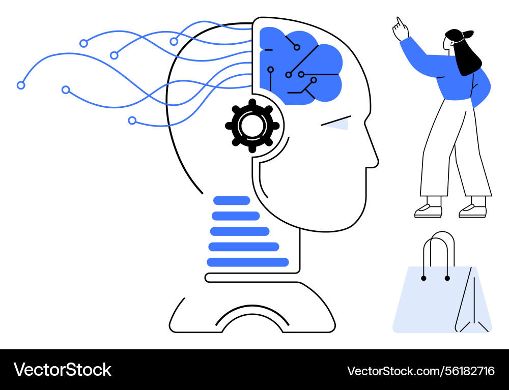 Artificial intelligence concepts with robotic head Artificial intelligence concepts with robotic head vector image