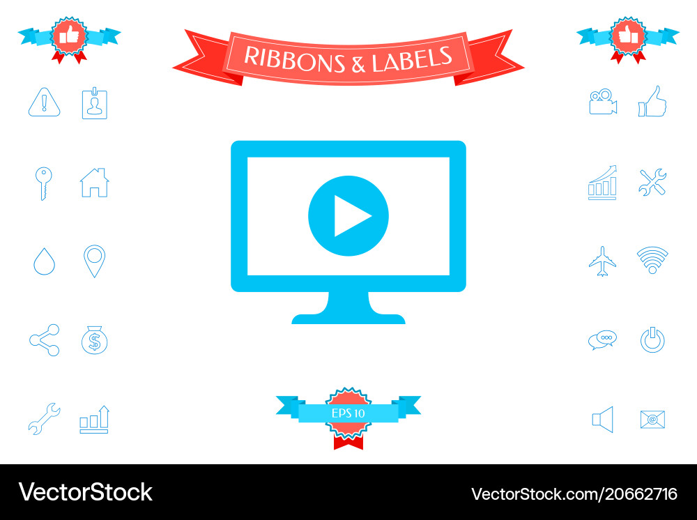 Computer with play button icon Computer with play button icon vector image