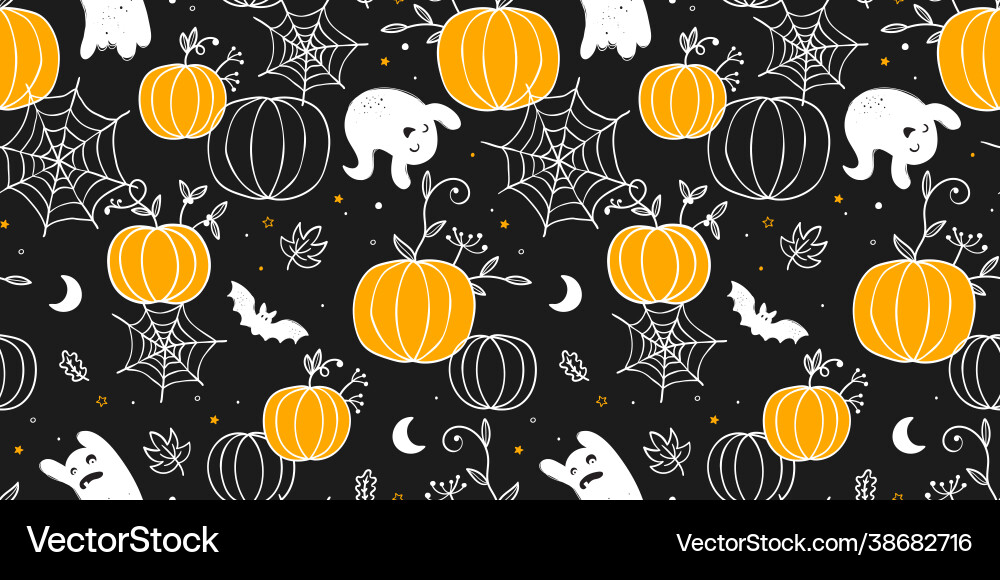Cute hand drawn pumpkins seamless pattern lovely Cute hand drawn pumpkins seamless pattern lovely Vector Image