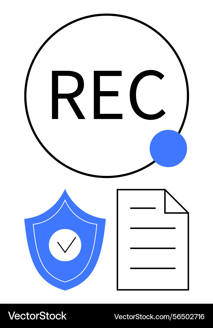 Recording button with shield and document Recording button with shield and document vector image