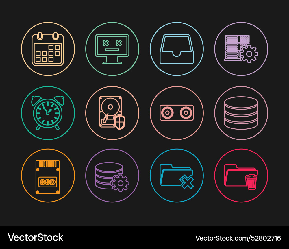Set line delete folder database social media Set line delete folder database social media vector image