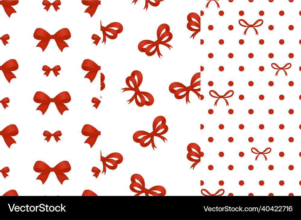 Set of seamless patterns red bows on a white Set of seamless patterns red bows on a white vector image