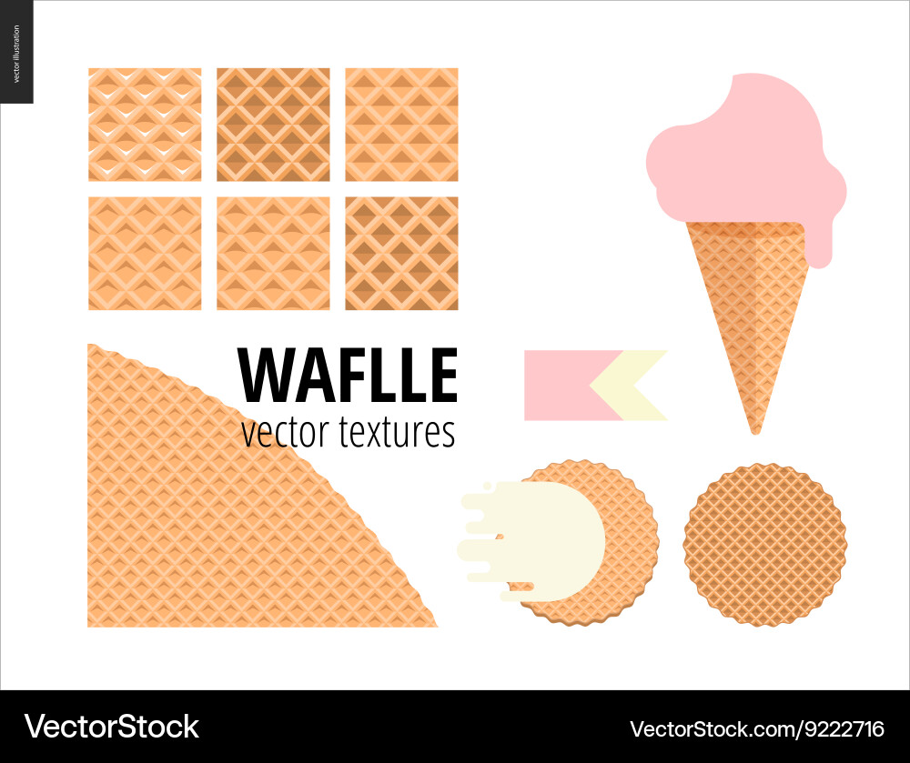 Six Waffle Patterns with Ice Cream Vector Image