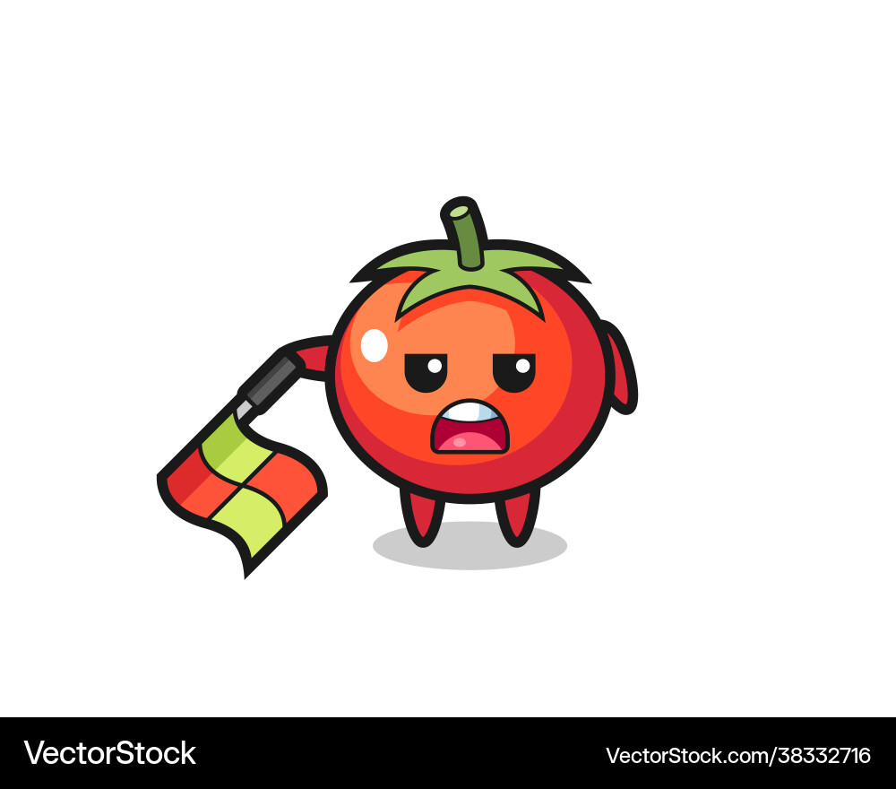 Tomatoes character as line judge hold flag Tomatoes character as line judge hold flag vector image
