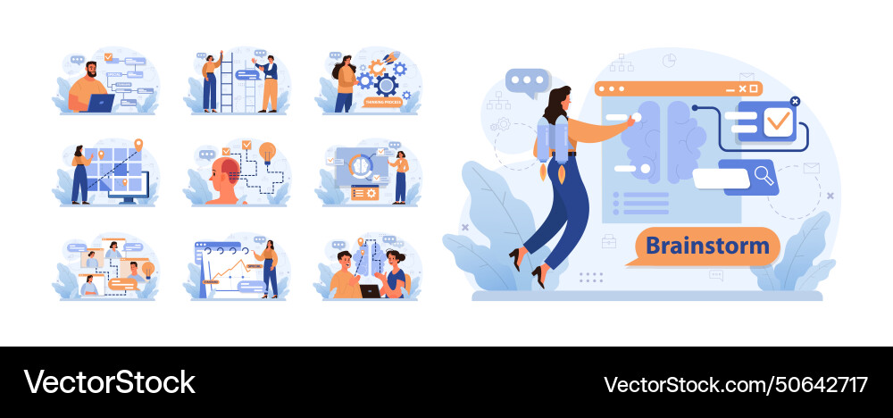 Brainstorming session set flat vector image