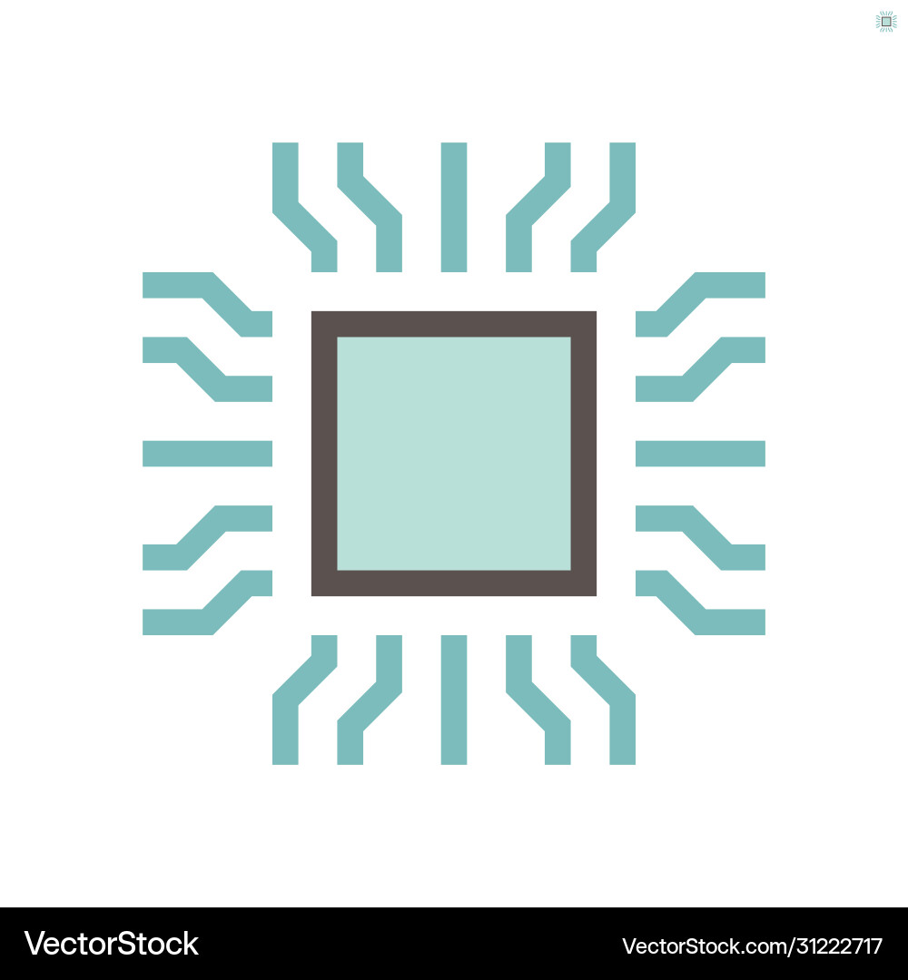 Computer chip processor and technology icon set Vector Image
