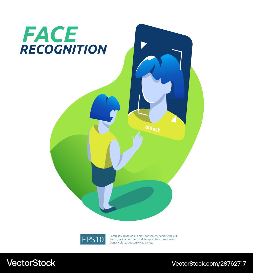 Face recognition system scanning on smartphone vector image