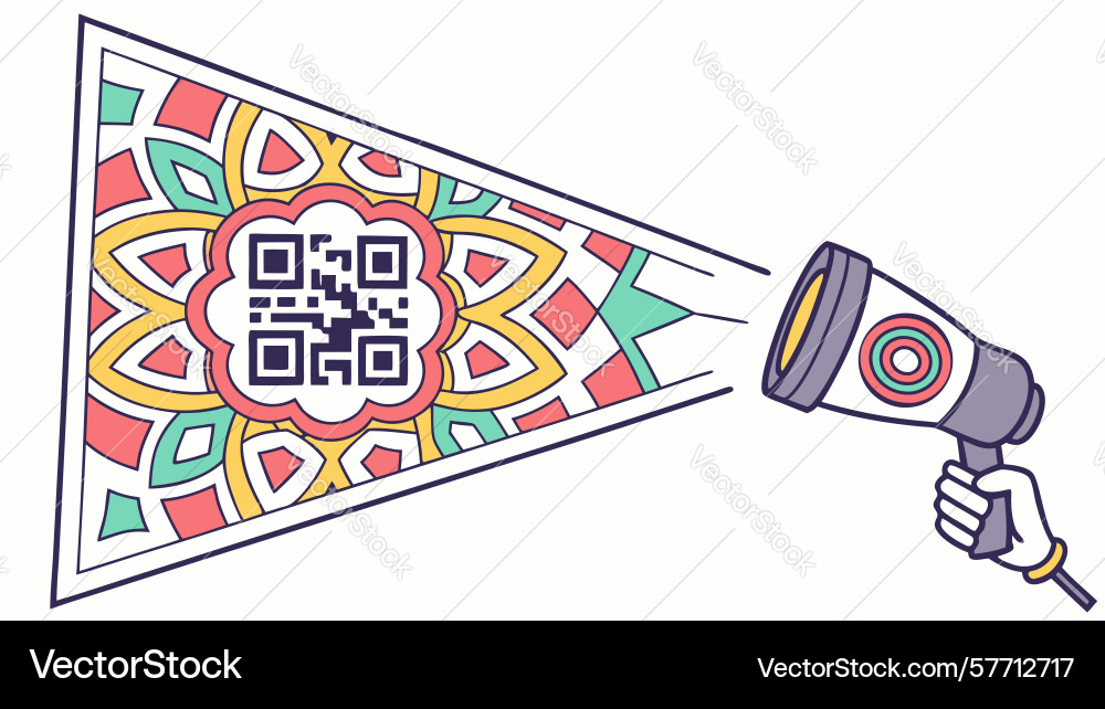 Hand scanning qr code with abstract elements vector image