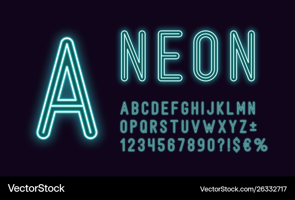 Neon rounded alphabet azure color outlined font Vector Image