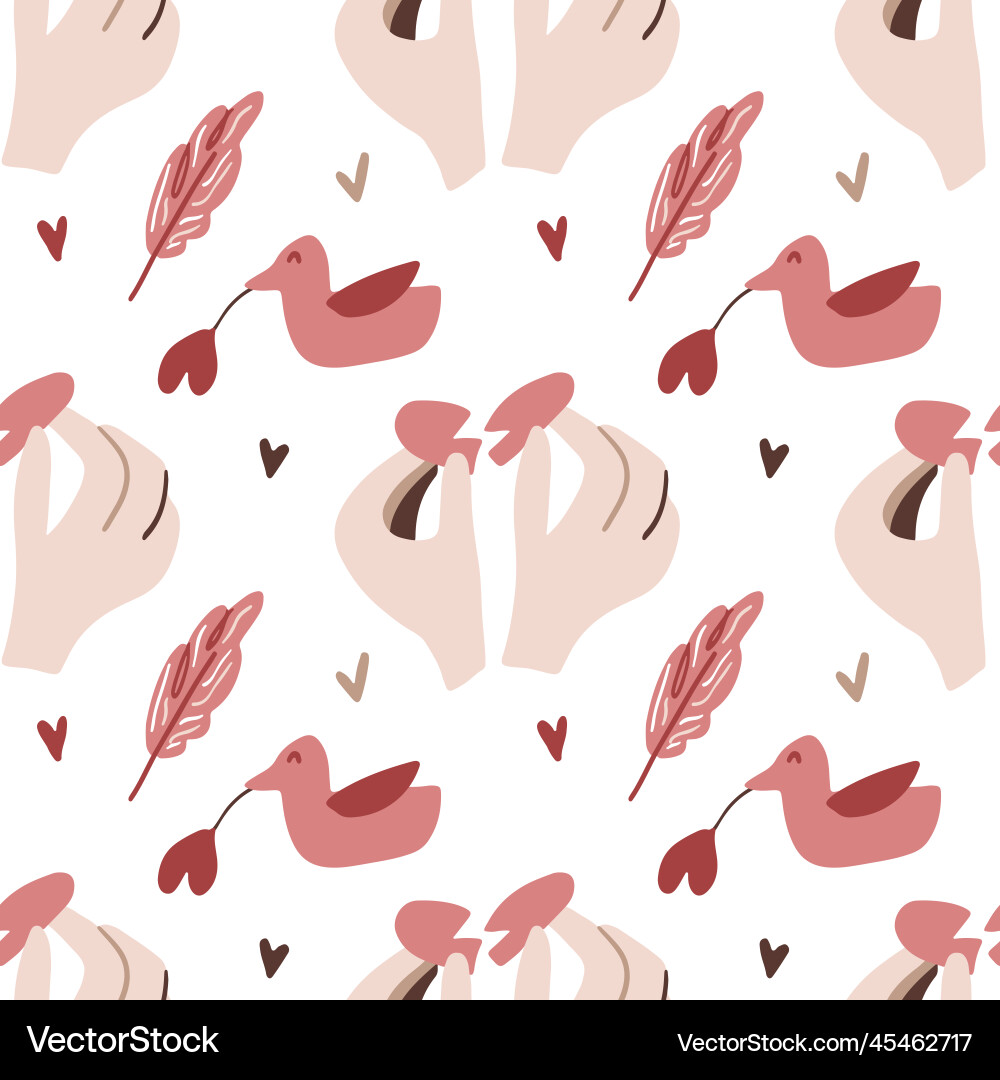 Pattern with a broken heart in hands duck Vector Image