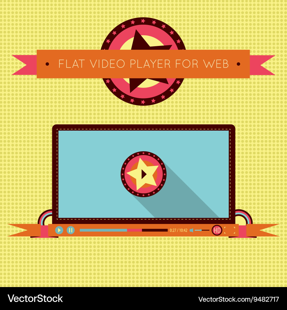 Retro vintage video player interface for web vector image