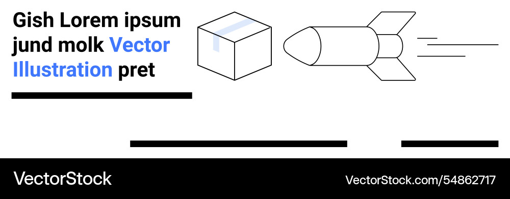 Rocket and cube with placeholder text Rocket and cube with placeholder text vector image