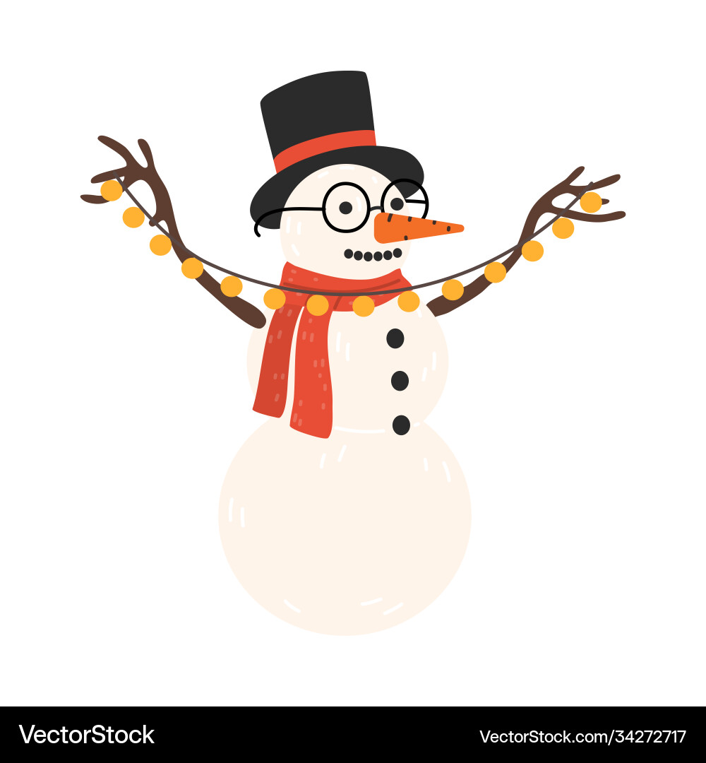 Traditional snowman with hat and decorations Traditional snowman with hat and decorations vector image