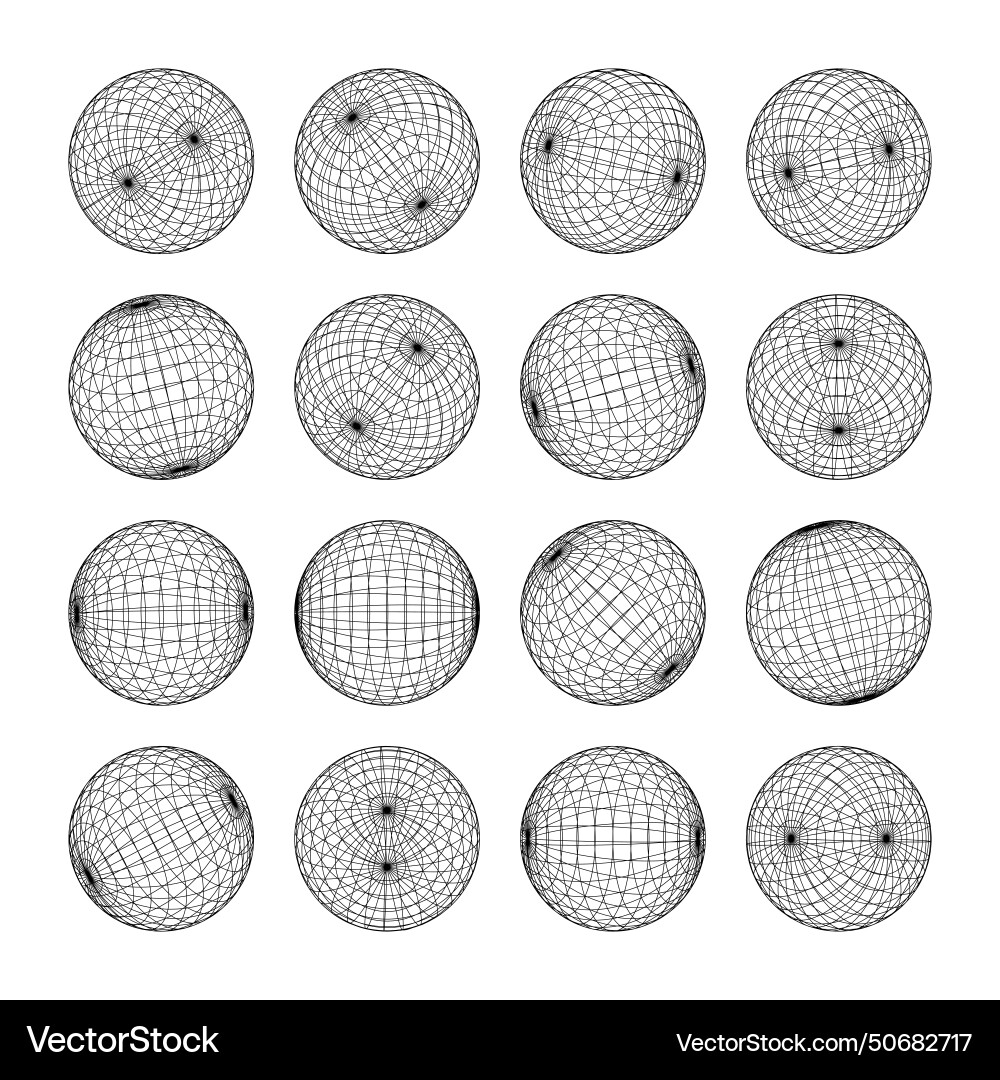 Wireframe shapes lined sphere perspective mesh Wireframe shapes lined sphere perspective mesh vector image