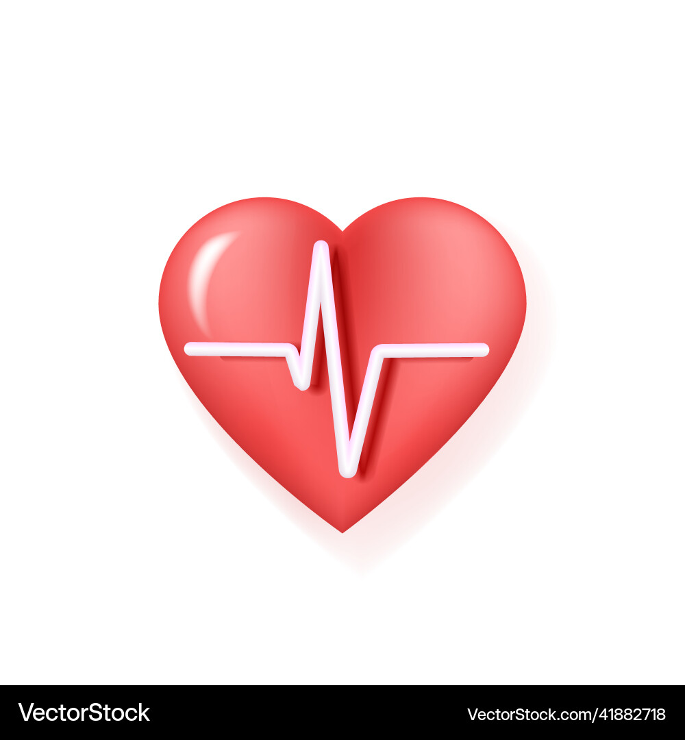 3D Red Heart with ECG Waveform Vector Image