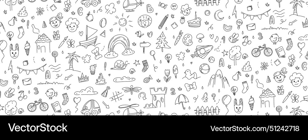 A pattern of objects from child life drawn Vector Image