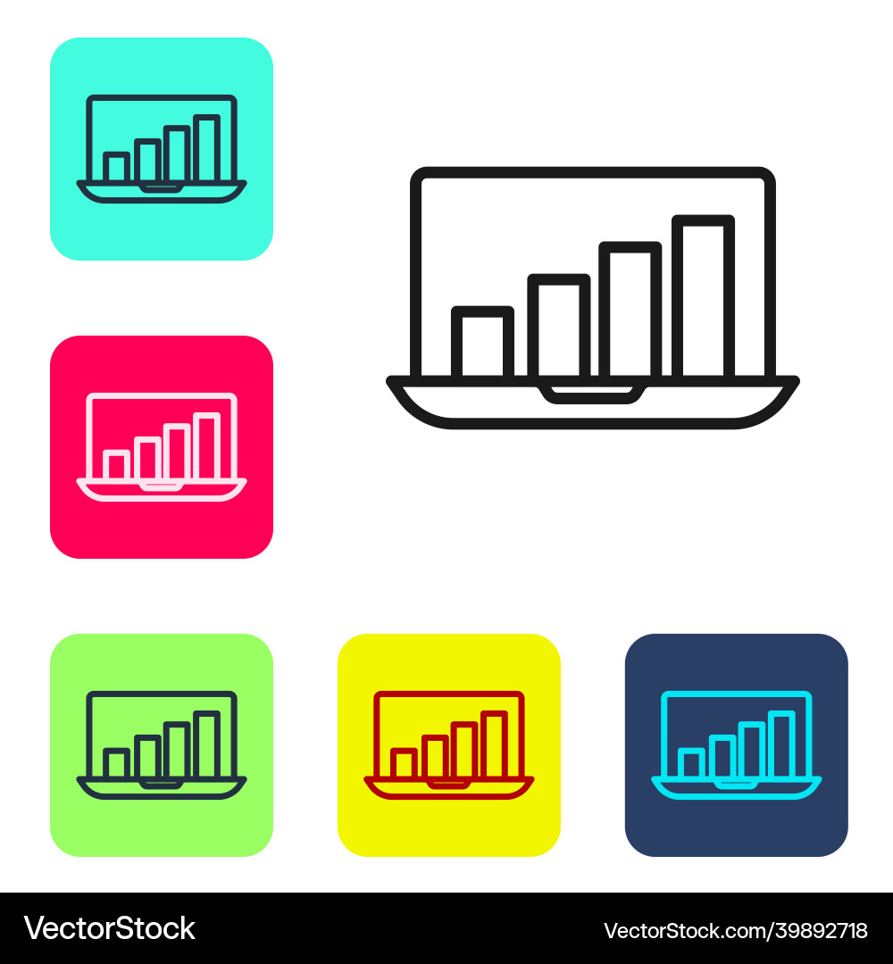 Black line laptop with graph chart icon isolated Black line laptop with graph chart icon isolated vector image