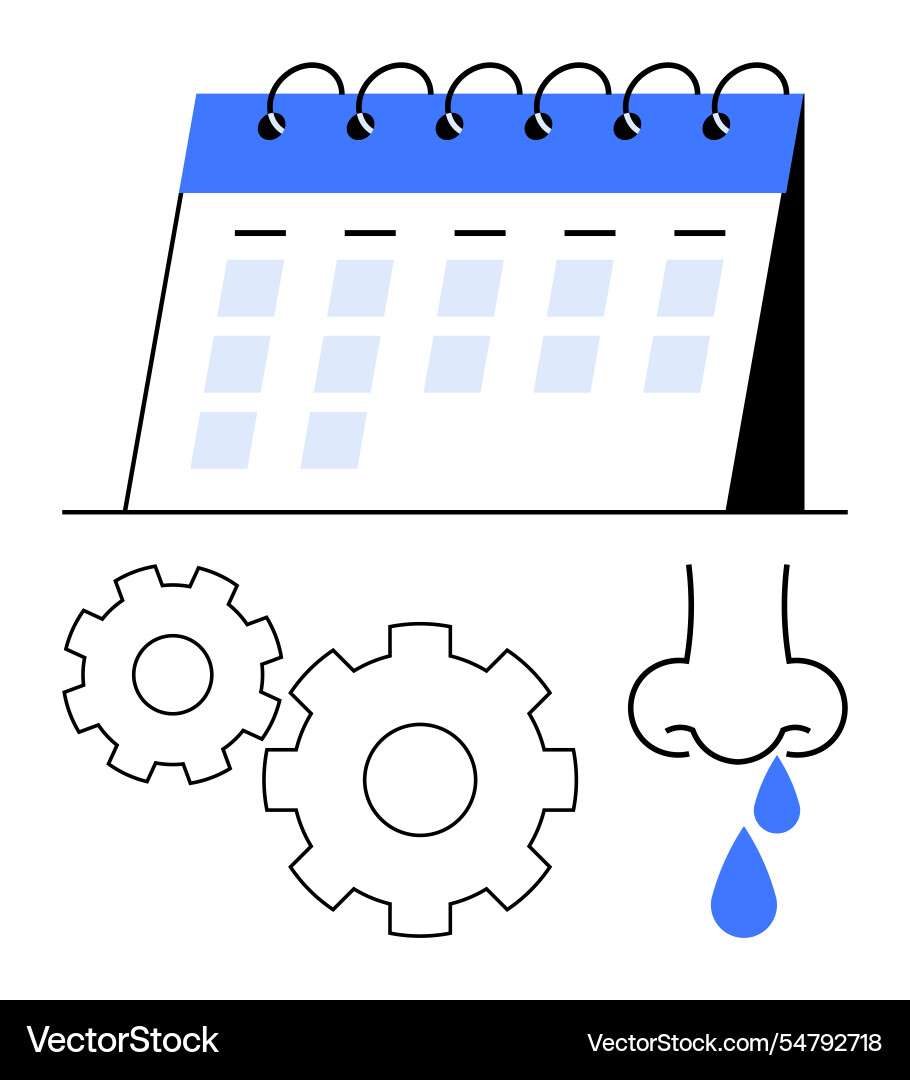 Calendar with gears and runny nose representing Vector Image