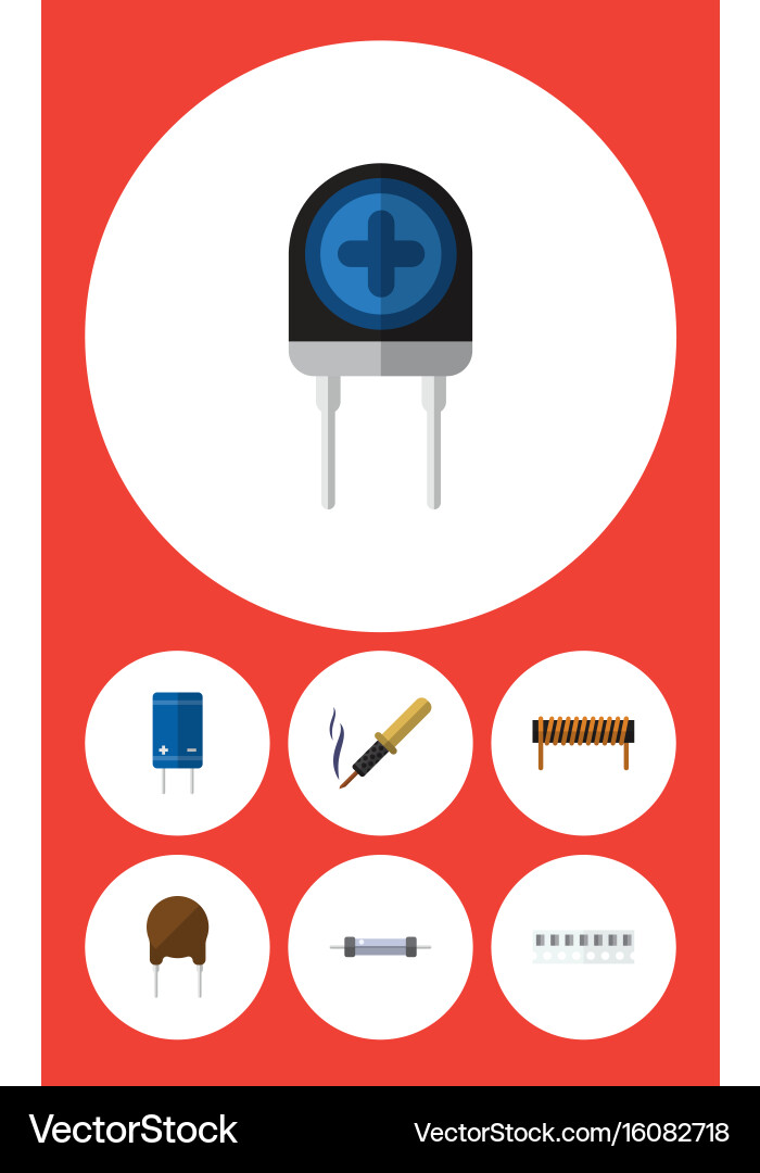 Flat icon electronics set of resistor triode vector image