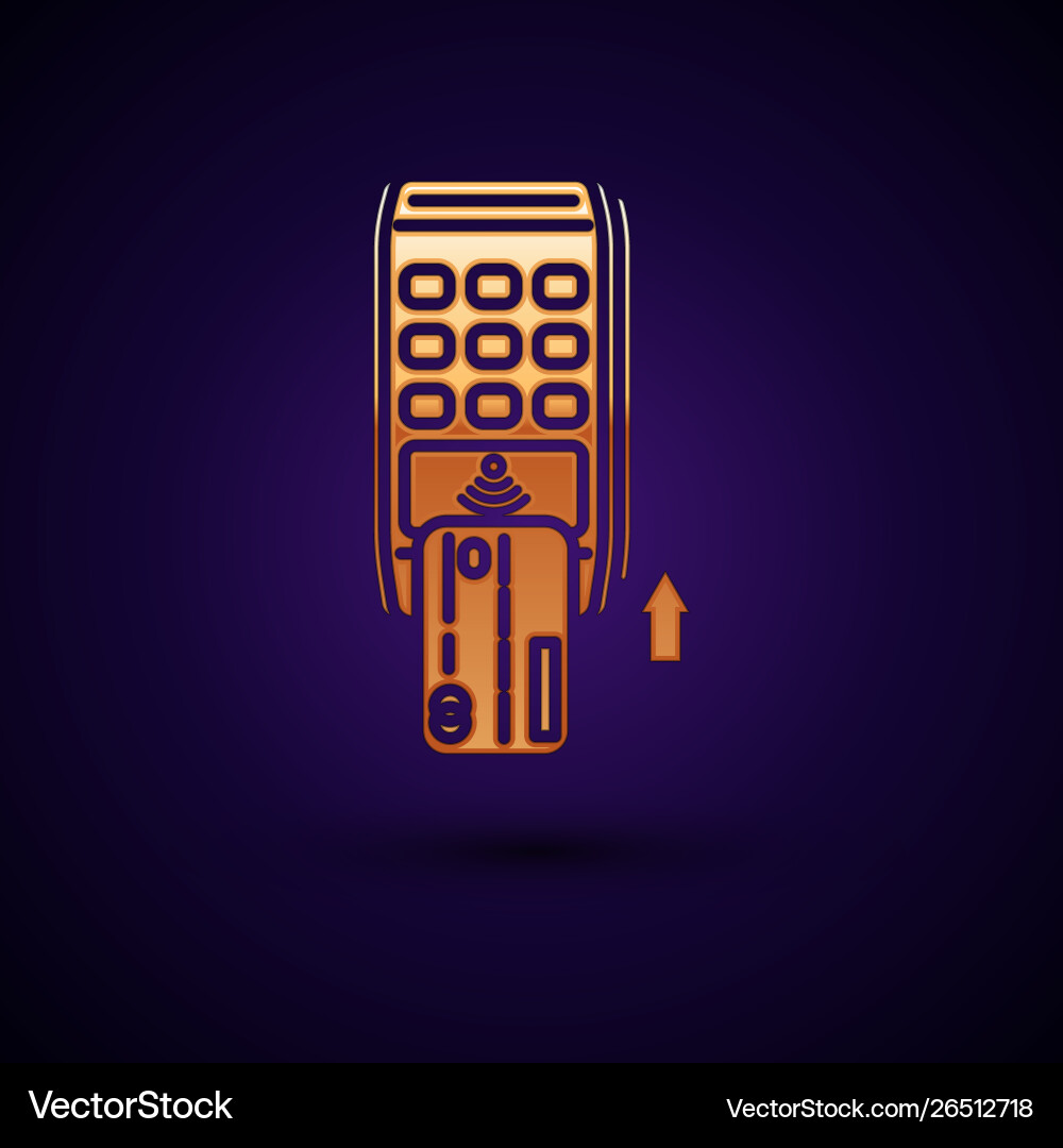 Gold pos terminal with inserted credit card icon Gold pos terminal with inserted credit card icon Vector Image