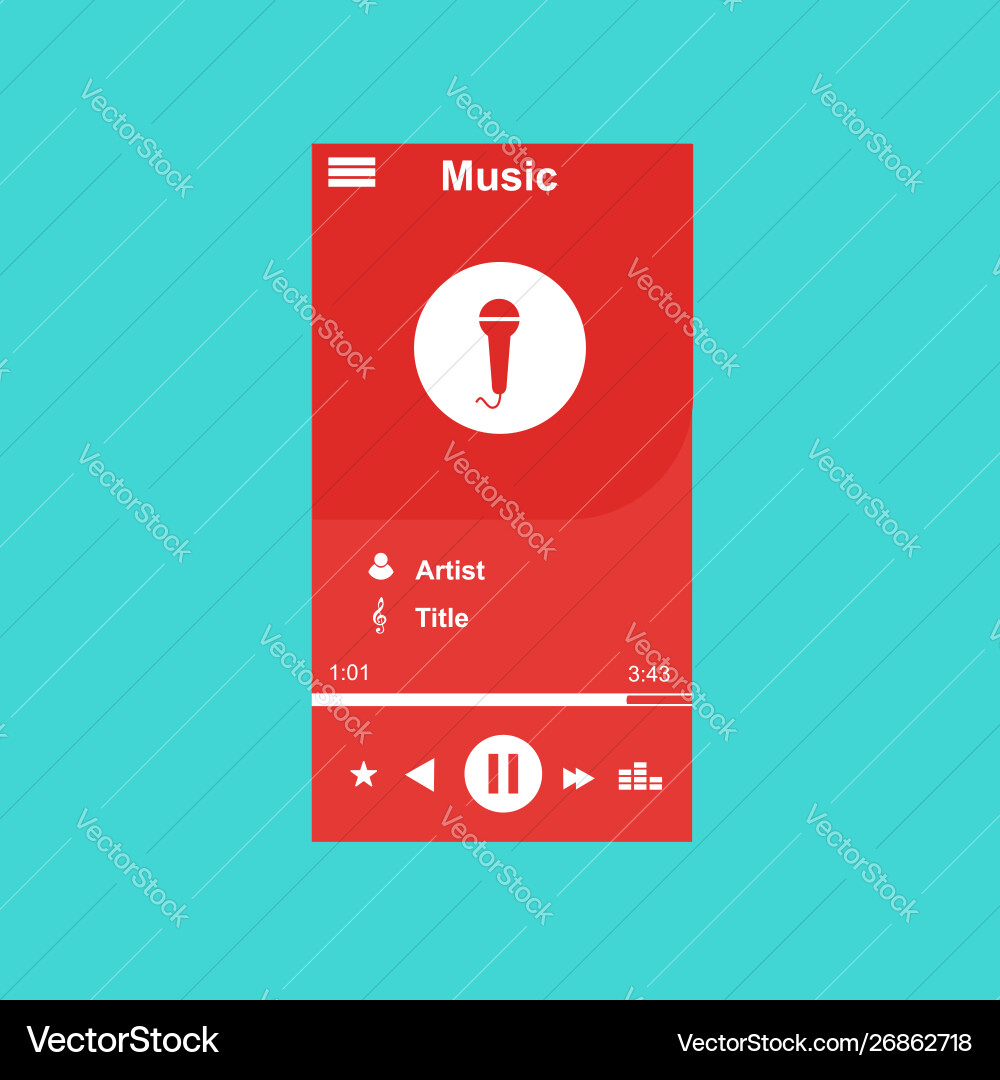 Media player application app template with flat Media player application app template with flat vector image