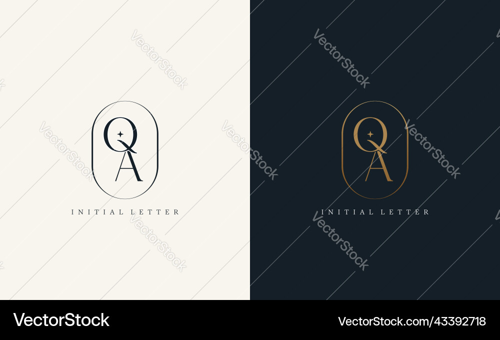 Premium qa logo monogram with gold circle frame Premium qa logo monogram with gold circle frame Vector Image
