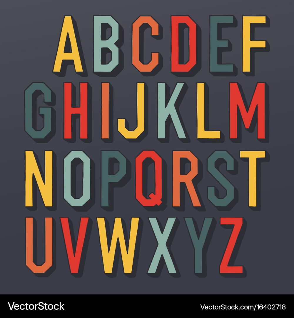 Retro Colored Shadowed Font vector image