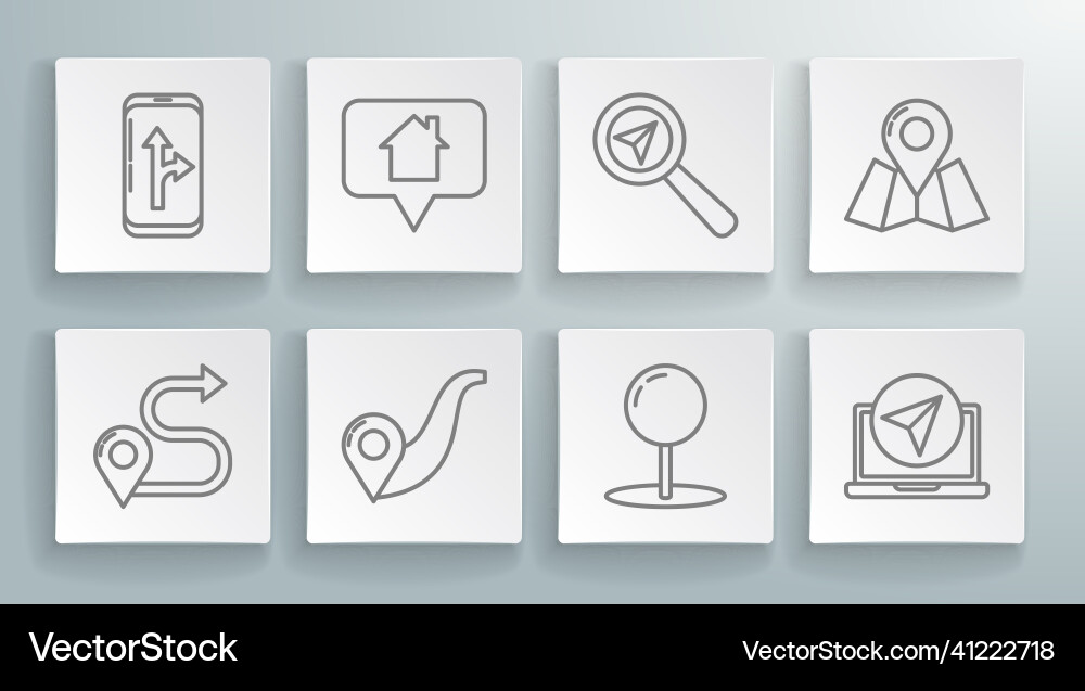 Set line route location map pointer with house Set line route location map pointer with house Vector Image