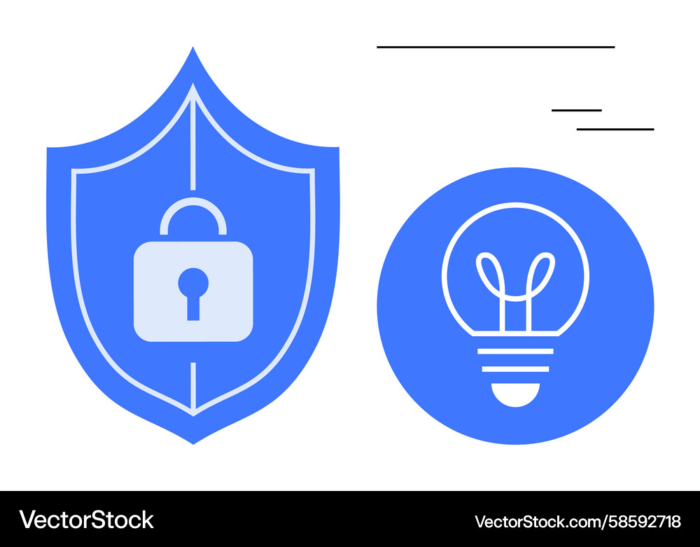 Shield with lock and lightbulb representing Vector Image
