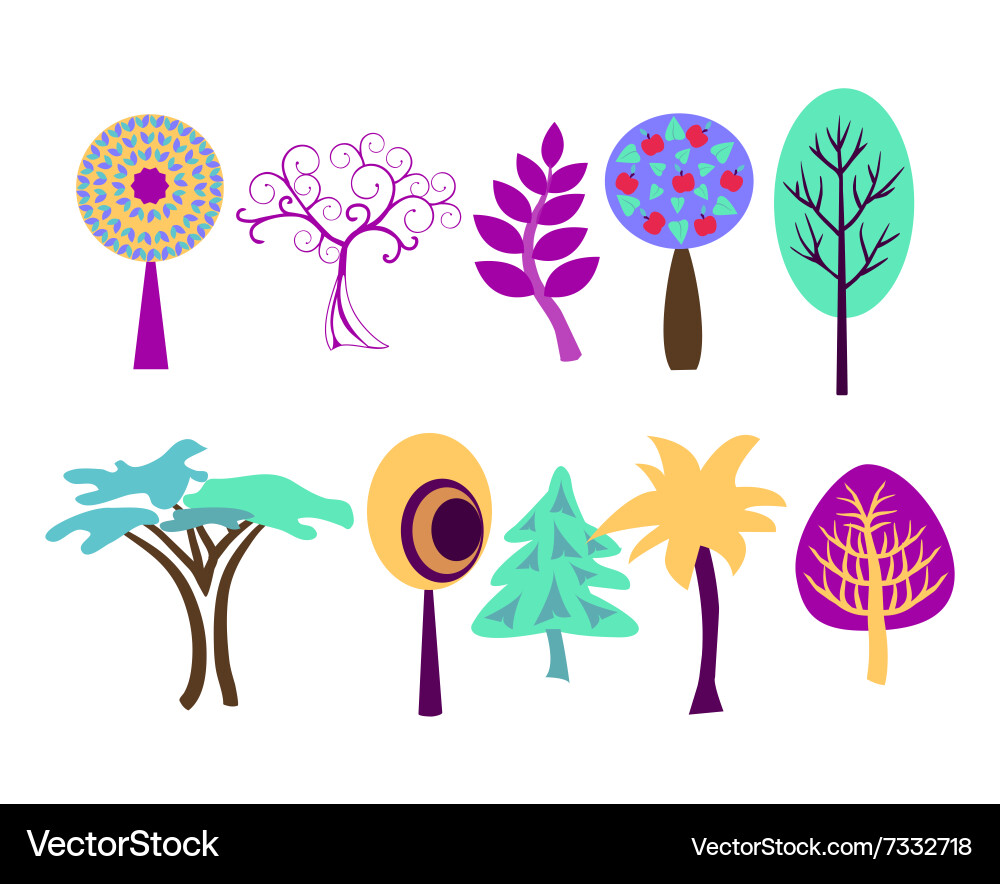 Tree set collection of various trees Vector Image