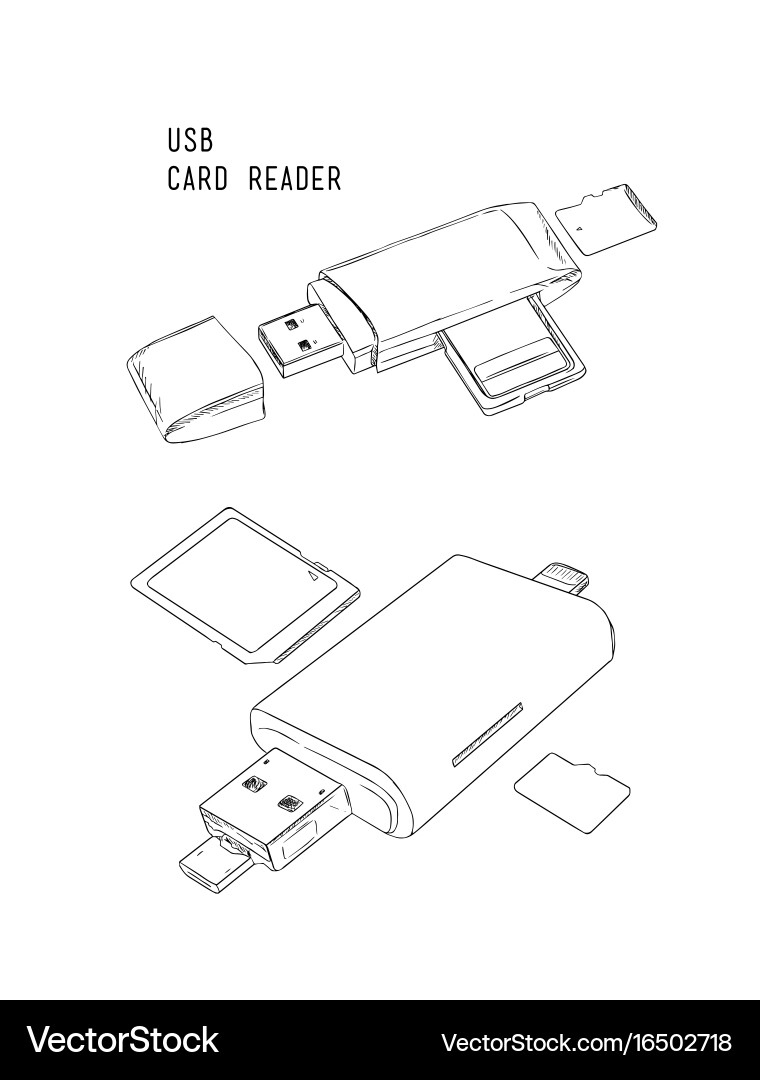 Usb card reader hand draw sketch vector image