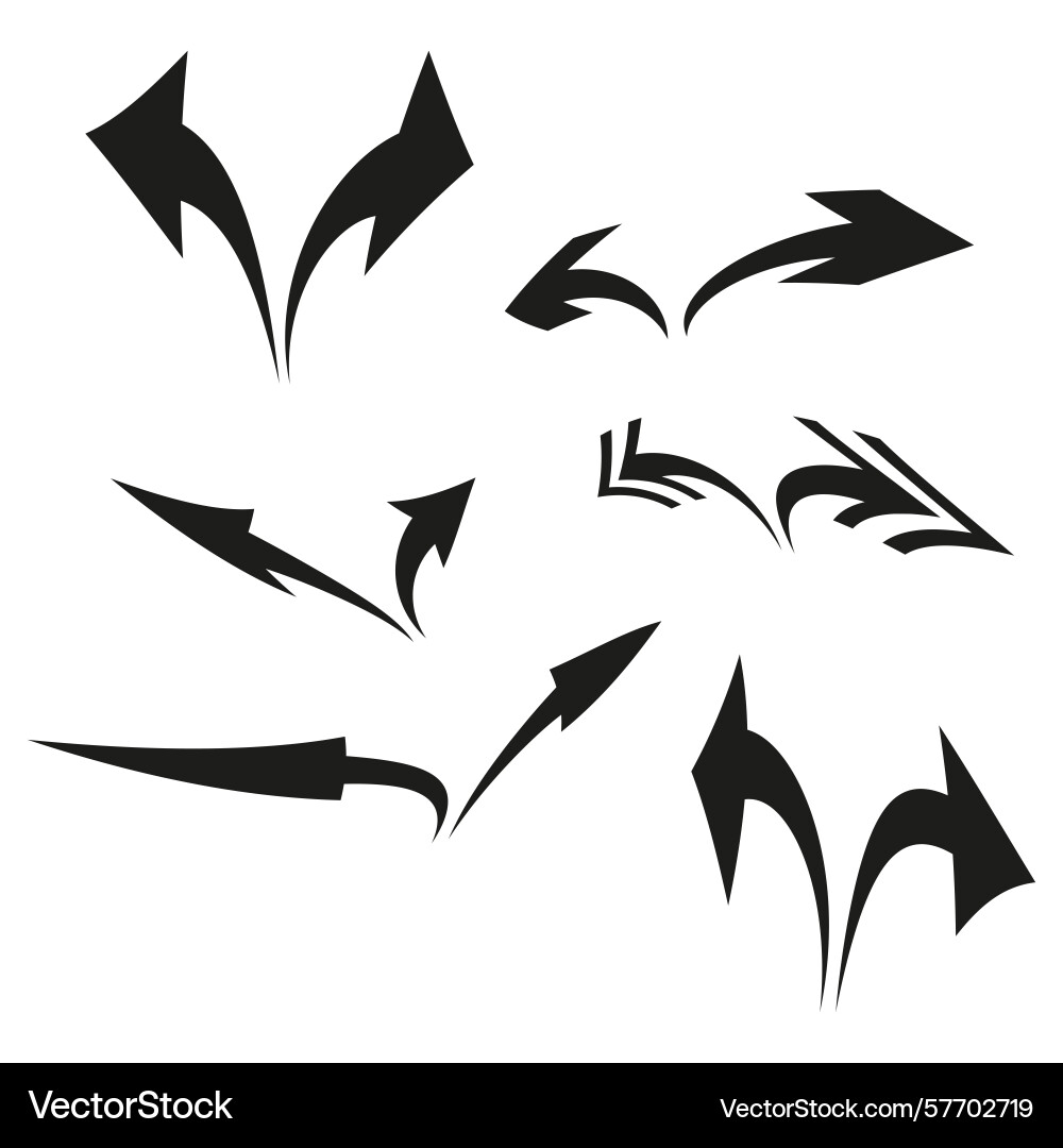 Dynamic arrow set curved pointer symbols abstract Dynamic arrow set curved pointer symbols abstract vector image