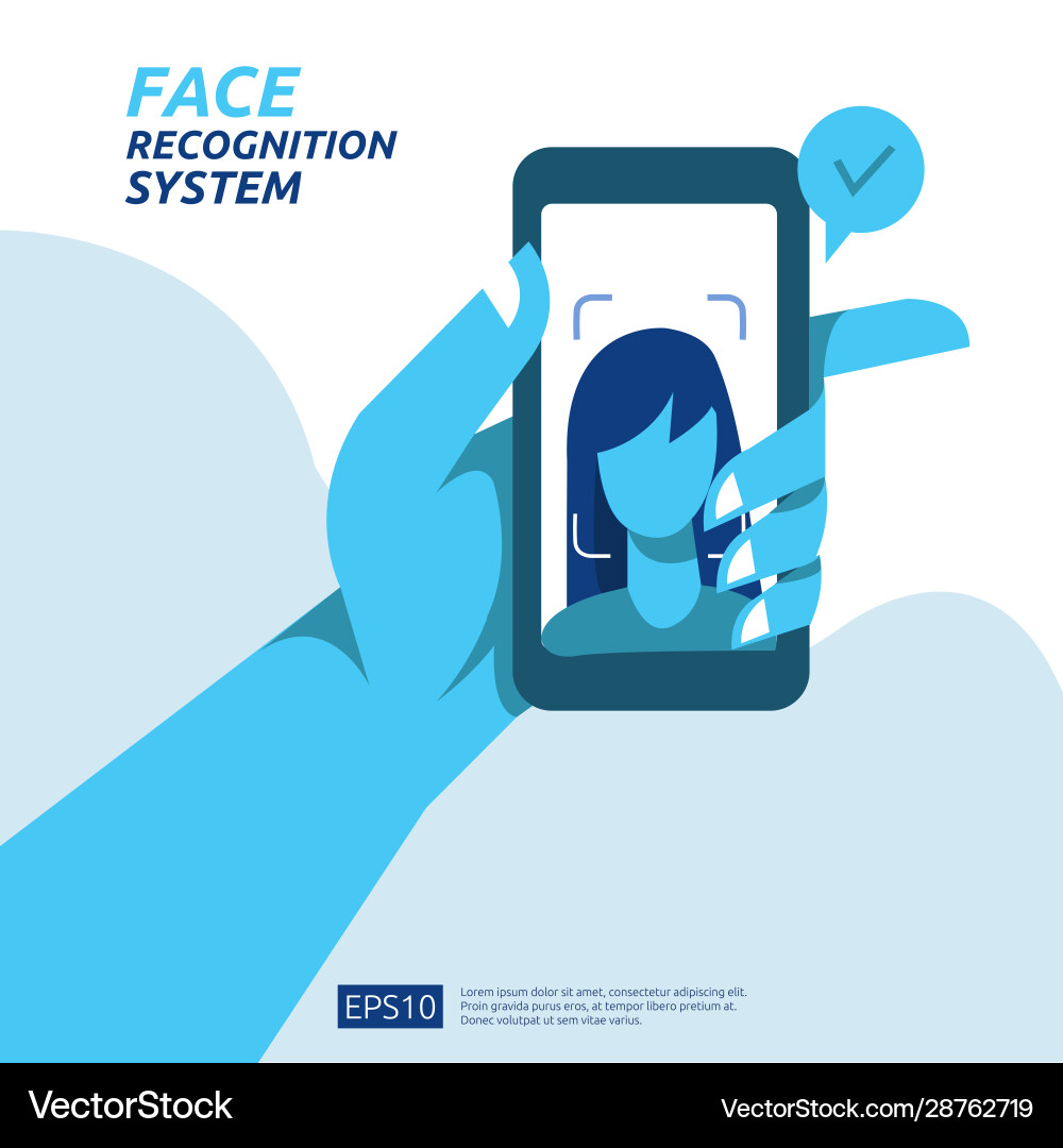 Face recognition system scanning on smartphone Face recognition system scanning on smartphone vector image