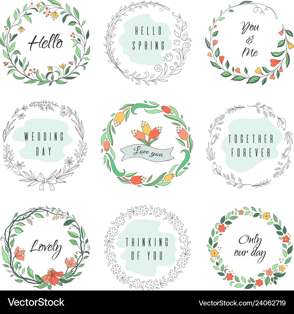 Floral circle doodle frames circular laurel Floral circle doodle frames circular laurel vector image