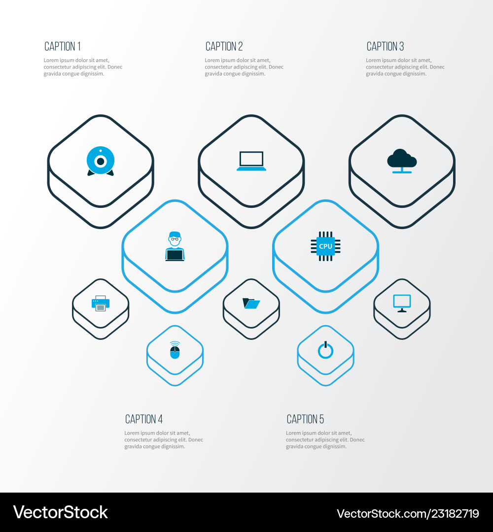 Hardware icons colored set with man notebook Hardware icons colored set with man notebook Vector Image