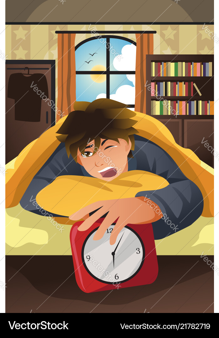 Man Turning Off Alarm Clock Vector Image