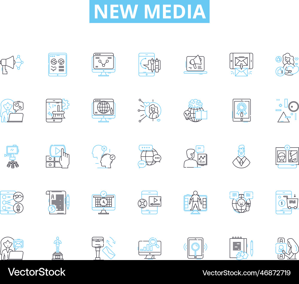 New media linear icons set interactivity Vector Image