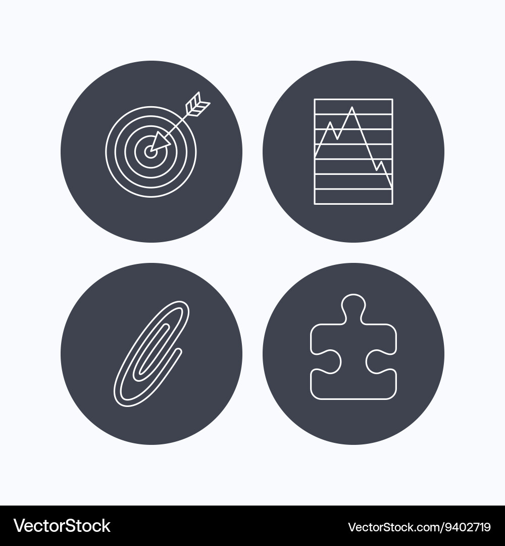 Puzzle graph charts and target icons vector image