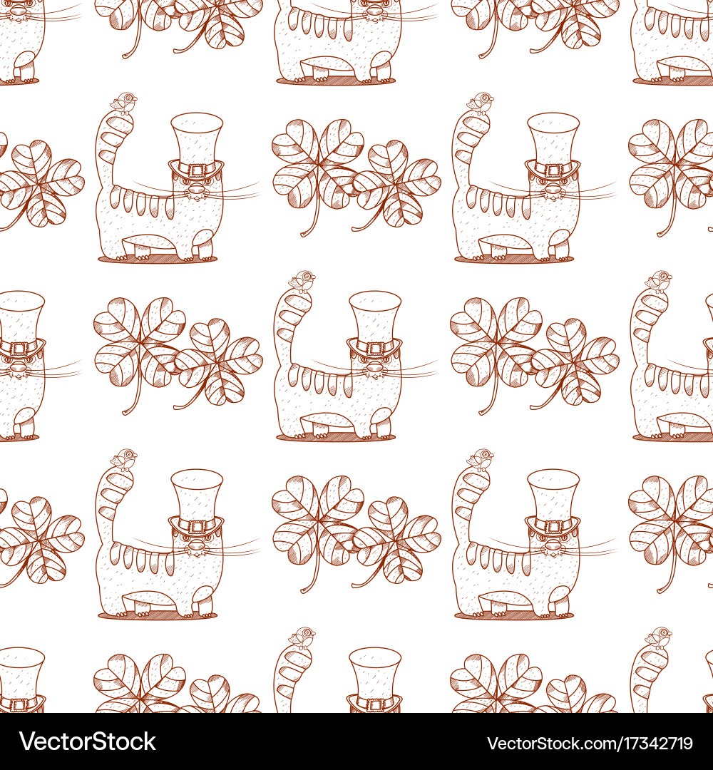 Seamless pattern with cat and clover Vector Image