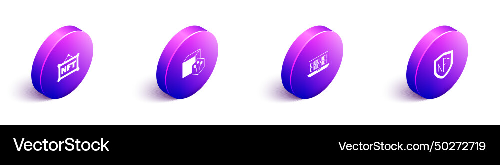 Set isometric nft digital crypto art binary code vector image