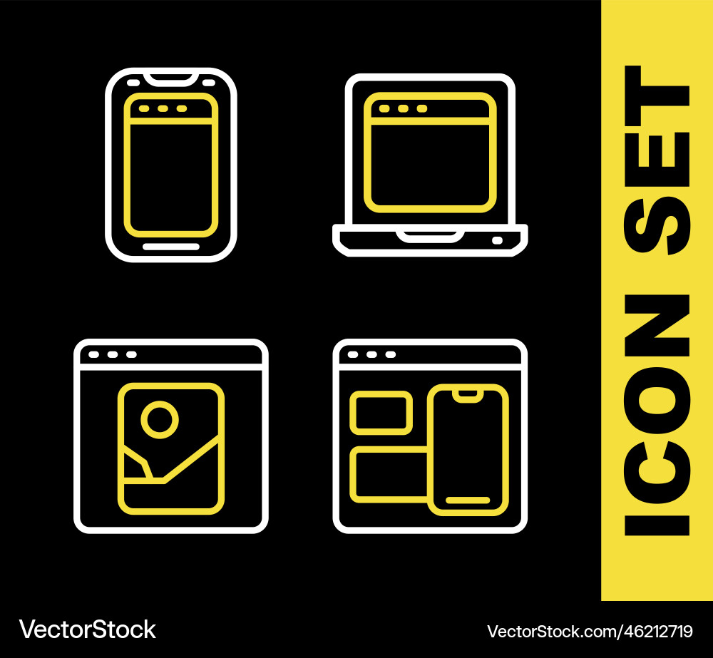 Set line laptop with browser window web developer Set line laptop with browser window web developer vector image