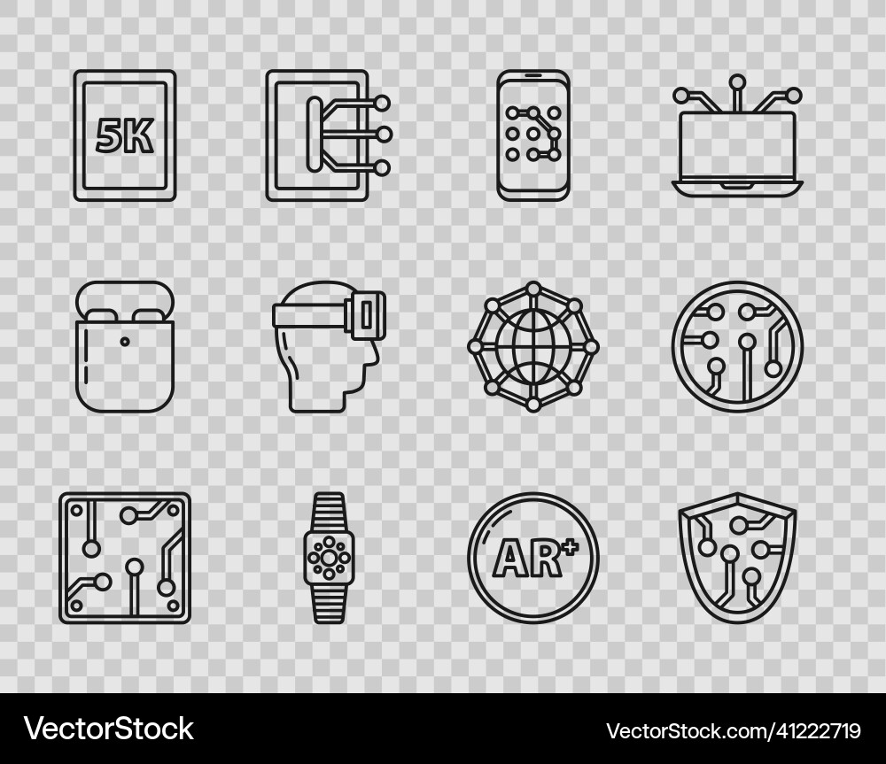 Set line processor cyber security mobile Set line processor cyber security mobile vector image