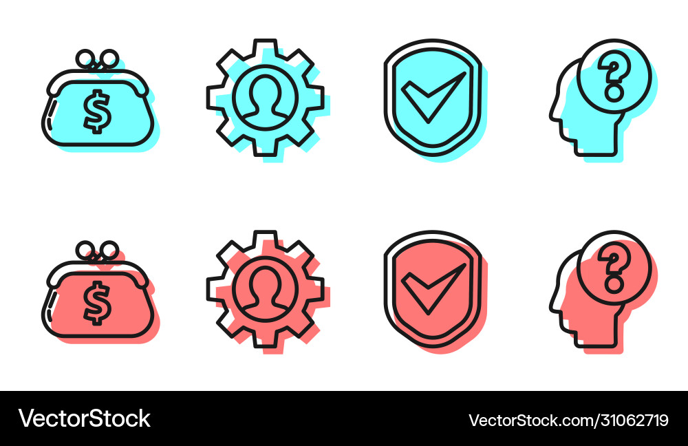 Set line shield with check mark wallet Set line shield with check mark wallet vector image
