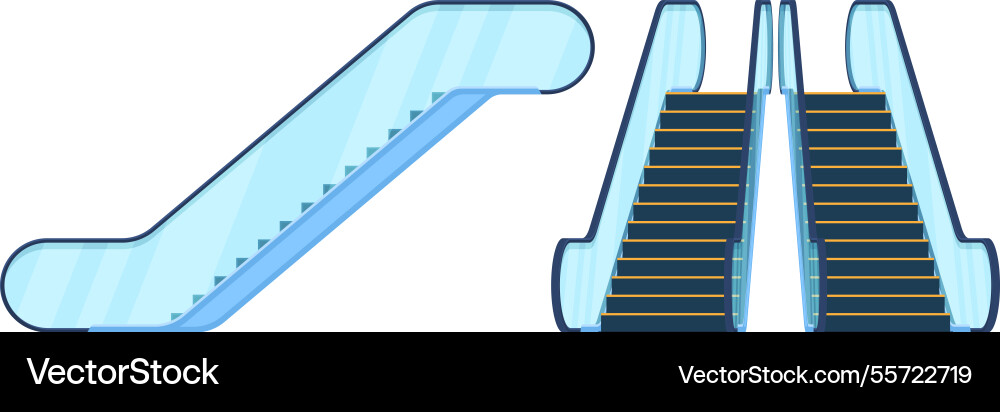 Set of escalators from front and side isolated Set of escalators from front and side isolated vector image