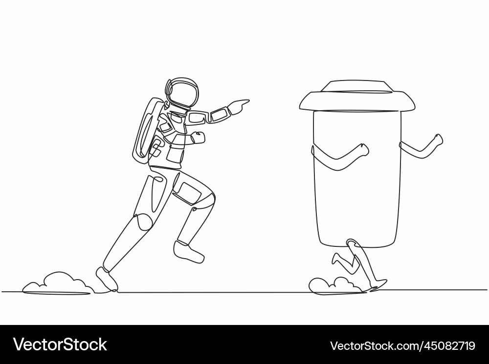 Single continuous line drawing young astronaut Vector Image