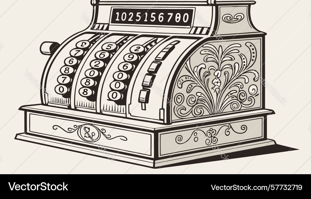 Vintage cash register with numeric display design Vector Image