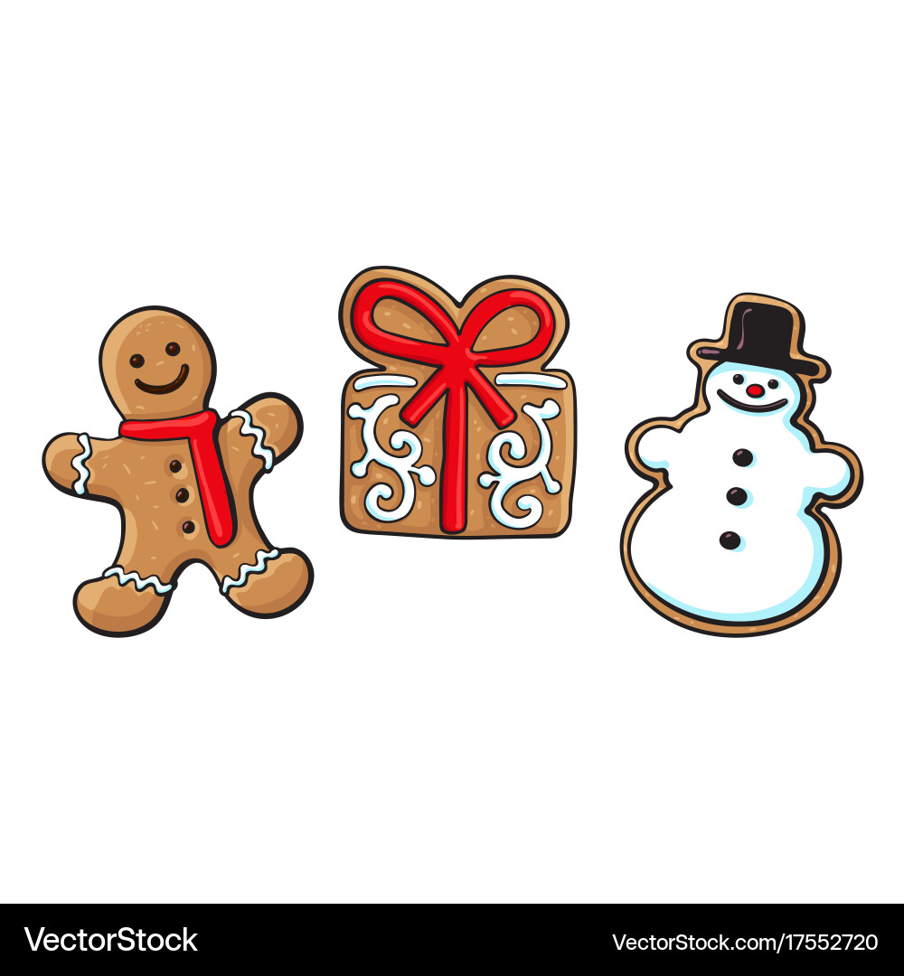 Gingerman present snowman gingerbread cookies Vector Image
