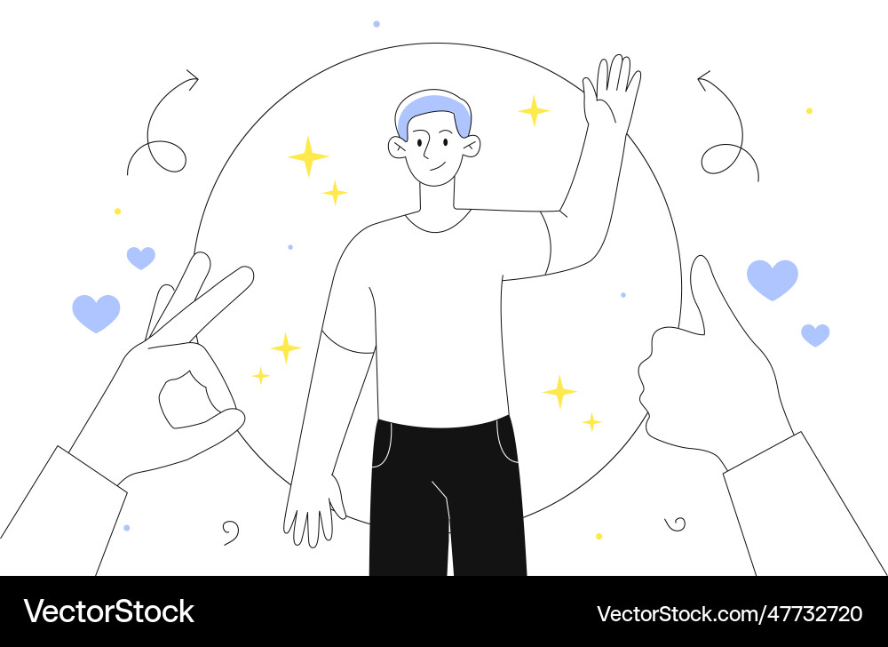 Man with public approval line concept Man with public approval line concept Vector Image