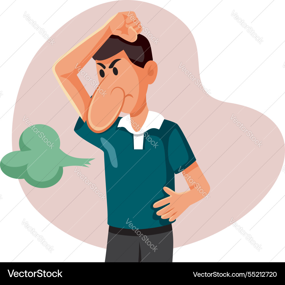 Man with smelly armpits and excessive sweating Man with smelly armpits and excessive sweating vector image
