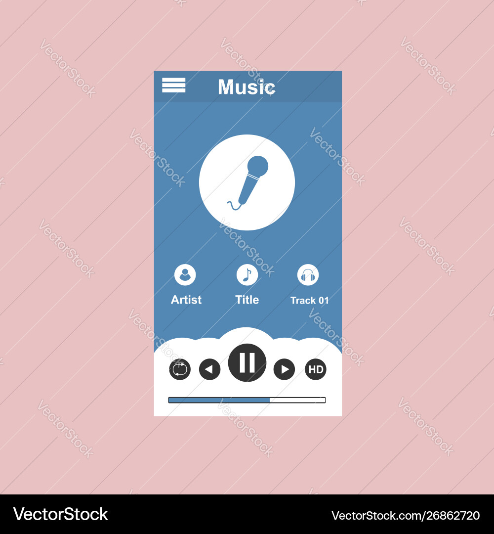Media player application app template with flat Media player application app template with flat vector image